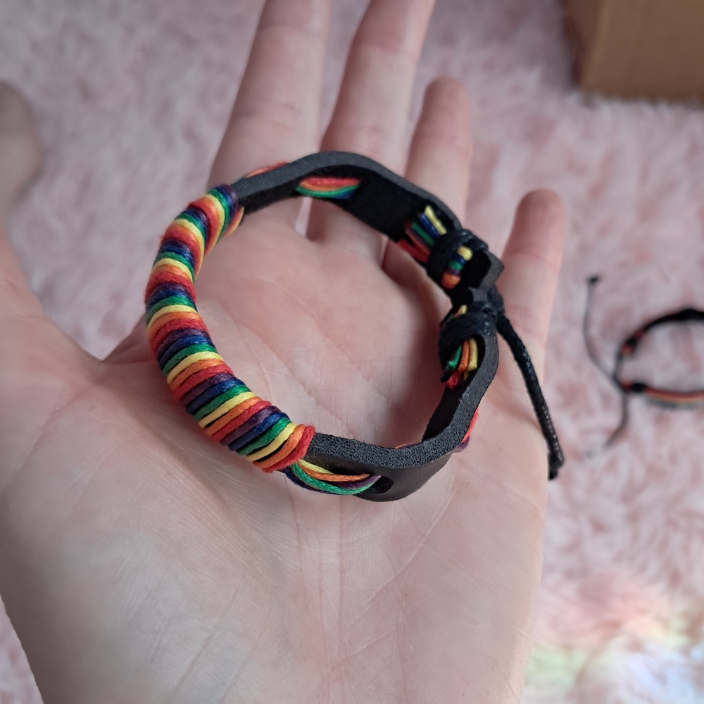 Spencer's Black Leather Bracelet with Rainbow Wrap